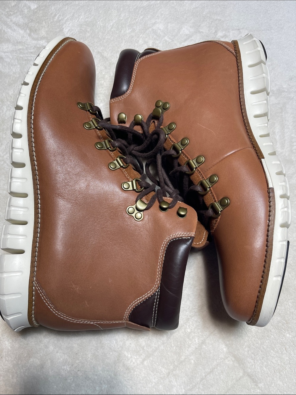 Cole Haan Tan and White Leather Lace-Up Boots Eize 12 M